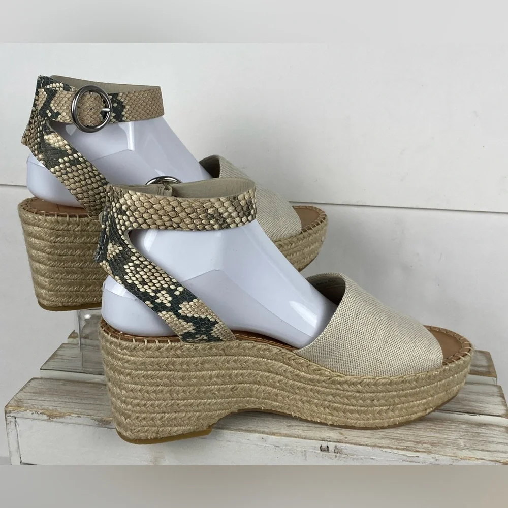 Dolce Vita Lesly espadrille wedge sandal beige snakeskin-print ankle strap Sz 10